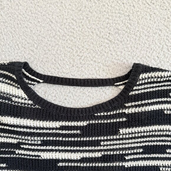 Eileen Fisher Sweater Knit Boxy Organic Linen Cotton Top Black Cream - Picture 3 of 9